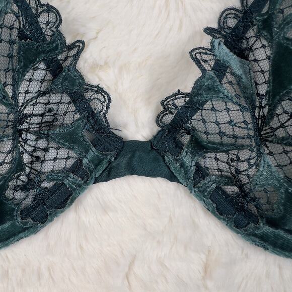 Victoria's Secret Very Sexy Low Cut Demi Bra Velvet Green Lace Underwire 34DD - Picture 5 of 10
